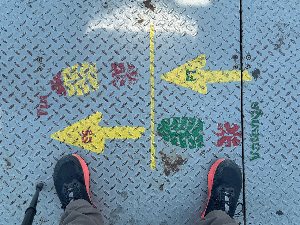Rob's feet on either side of Portugal and Spain border