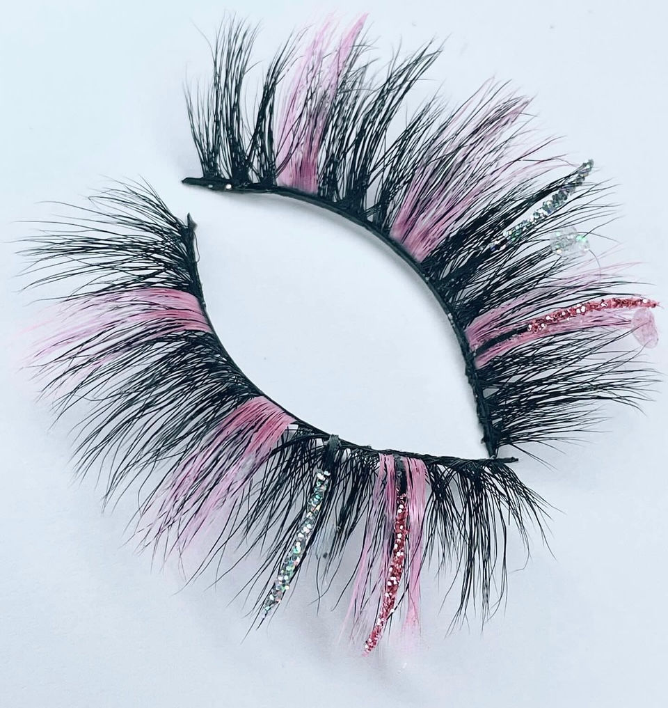 Pink OG 20mm pink & silver glitter colored eyelash