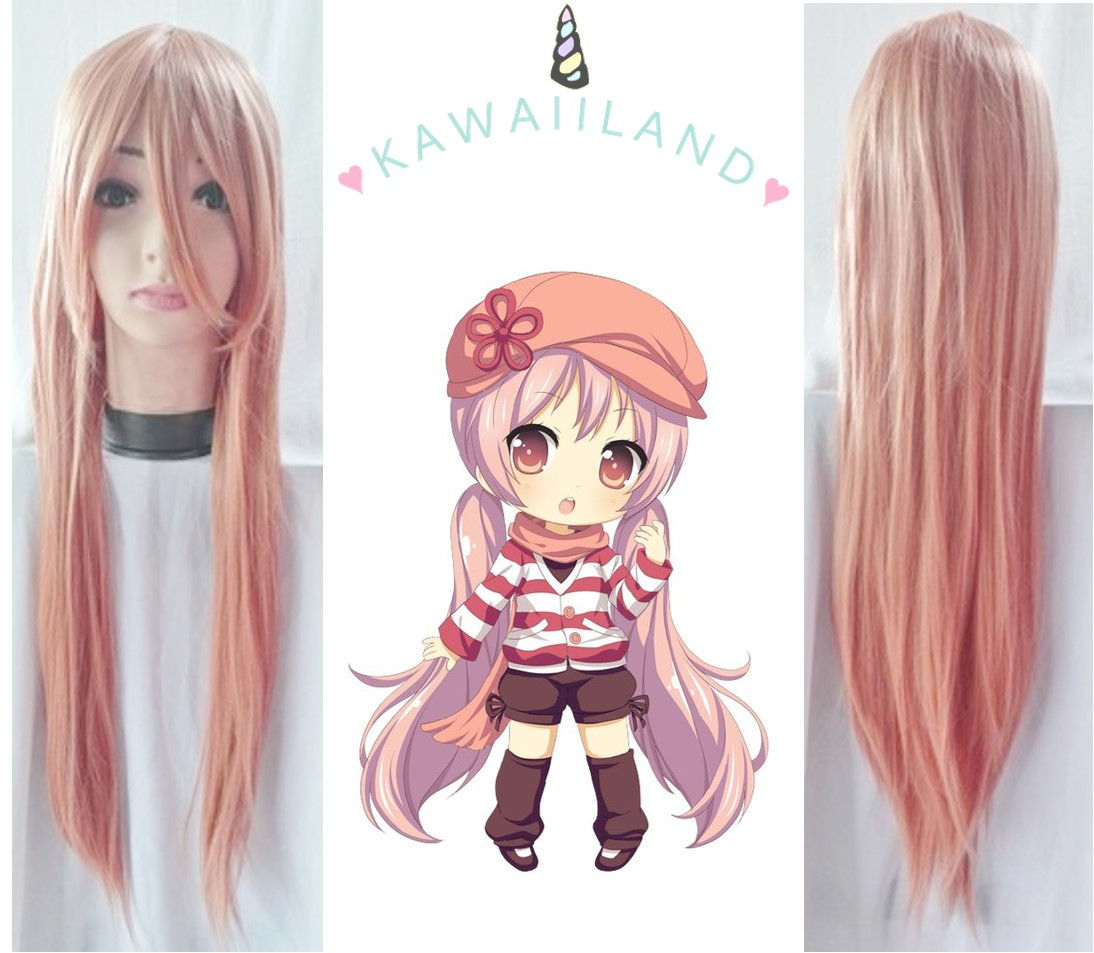 Peluca rosanaranja lisa 80 cm