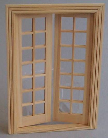 dolls house DIY French windows, miniature wood windows