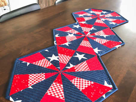 red, white, and blue with stars table runner