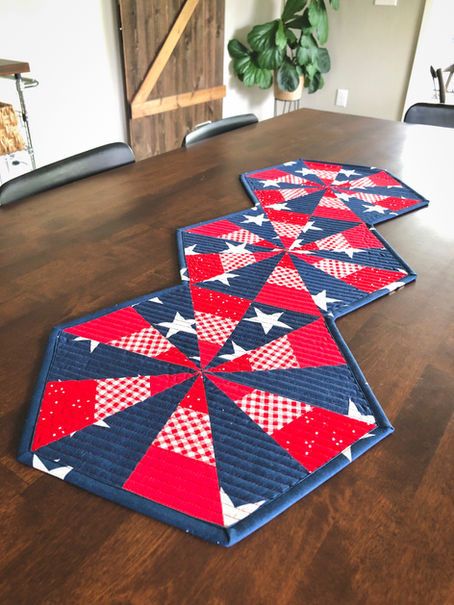 red, white, and blue with stars table runner