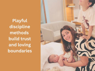 Playful parenting discipline with a parent and child sharing a joyful moment, symbolizing trust and loving boundaries.