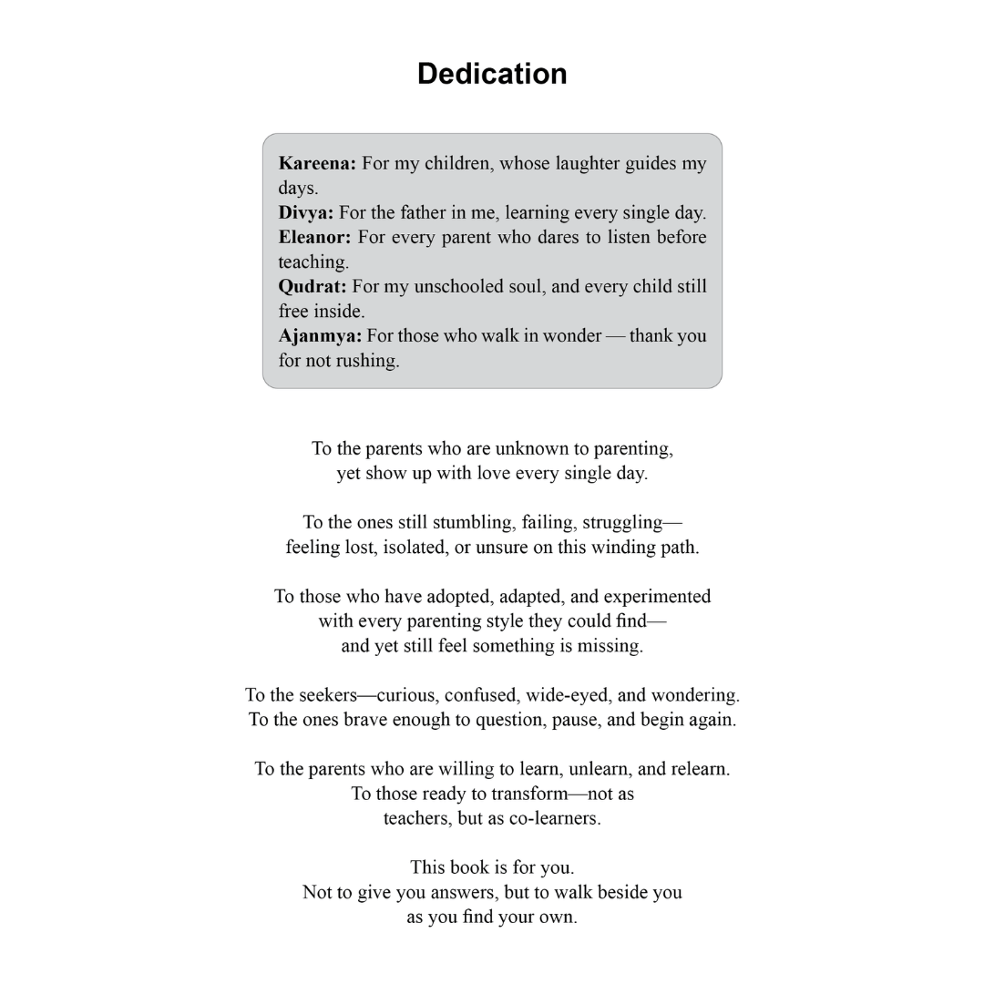 Dedication page text of Parenting with a Smile book.