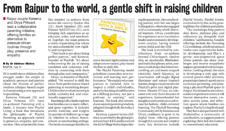 Hitavada newspaper article covering Parenting with a Smile book.
