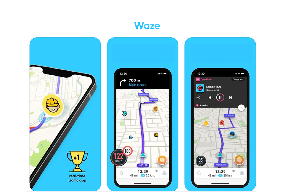 Specific Waze App pages that illustrate all the highlights.