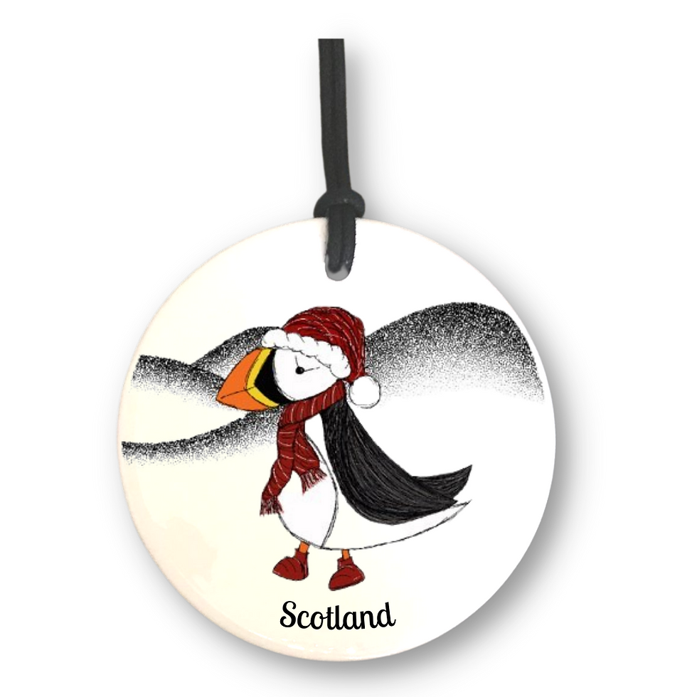Home for Christmas Cranberry Puffin - Ceramic Christmas Decoration