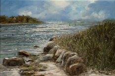 Ostsee Schlei
Blick auf Maasholm
25. Juli, 16 Uhr 25
Öl auf Leinwand 2025
40 x 60 cm