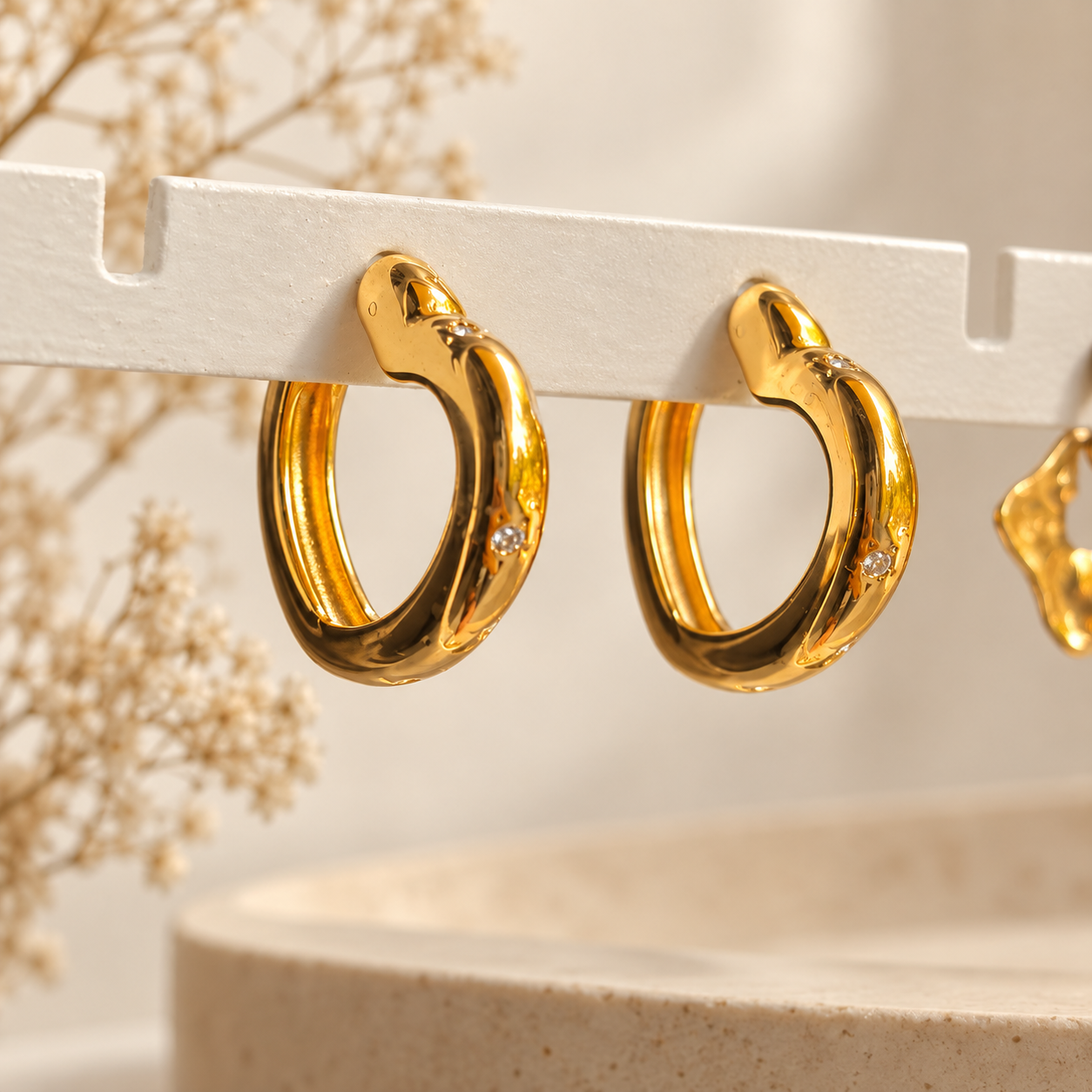 Gold Sculpted Crystal Hoop Earrings