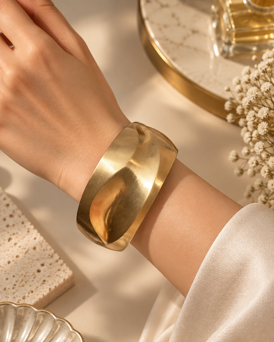 Sculpted Golden Matte Wave Cuff