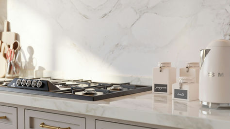 Warm contemporary kitchen with brass details and natural finishes; design inspiration