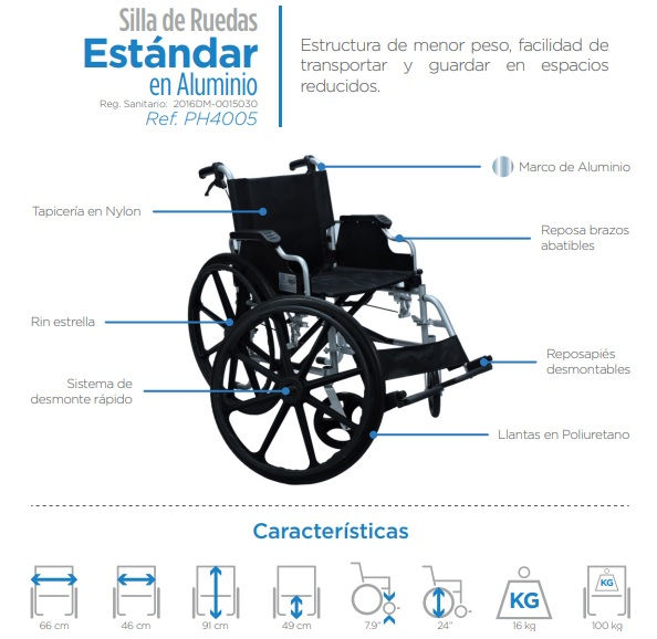 Miniatura: SILLA DE RUEDAS ESTÁNDAR, EN ALUMINIO