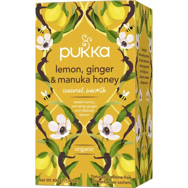 Lemon, Ginger & Manuka Honey Tea in Bags 40g Pukka
