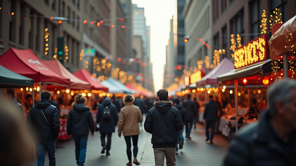 Wide angle view of a lively street festival in Chicago