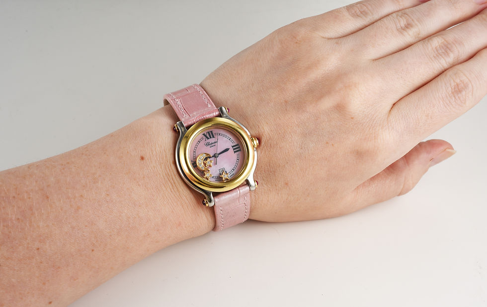 Thumbnail: 1990s Chopard Happy Sport watchStainless Steel & 18K Gold Bezel Ref.27/82;papers