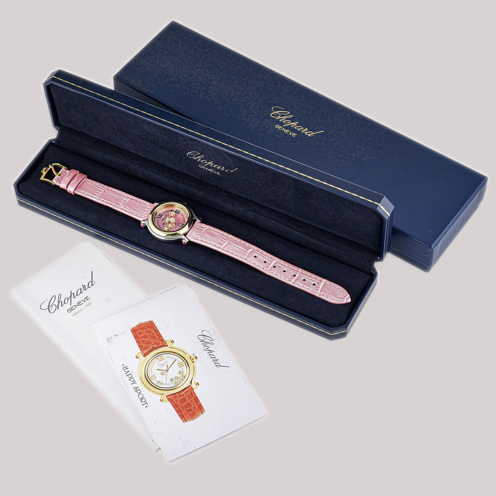 Thumbnail: 1990s Chopard Happy Sport watchStainless Steel & 18K Gold Bezel Ref.27/82;papers