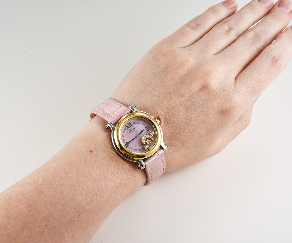 Thumbnail: 1990s Chopard Happy Sport watchStainless Steel & 18K Gold Bezel Ref.27/82;papers