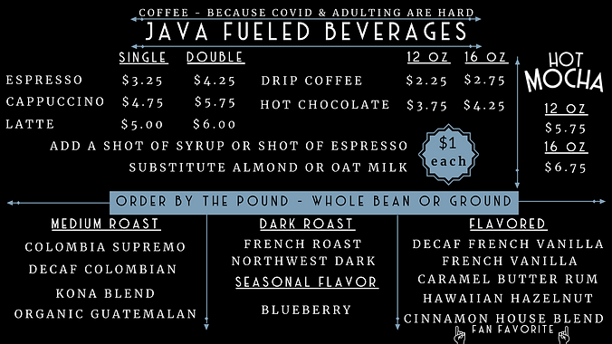 2020 Menu Board 2 - Java & More - Summer