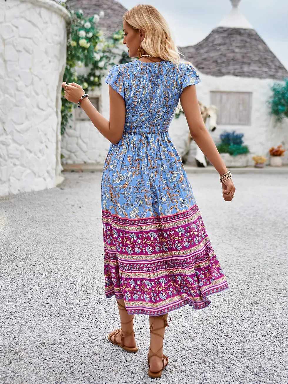 Thumbnail: Flower Print V-Neck Maxi Dress