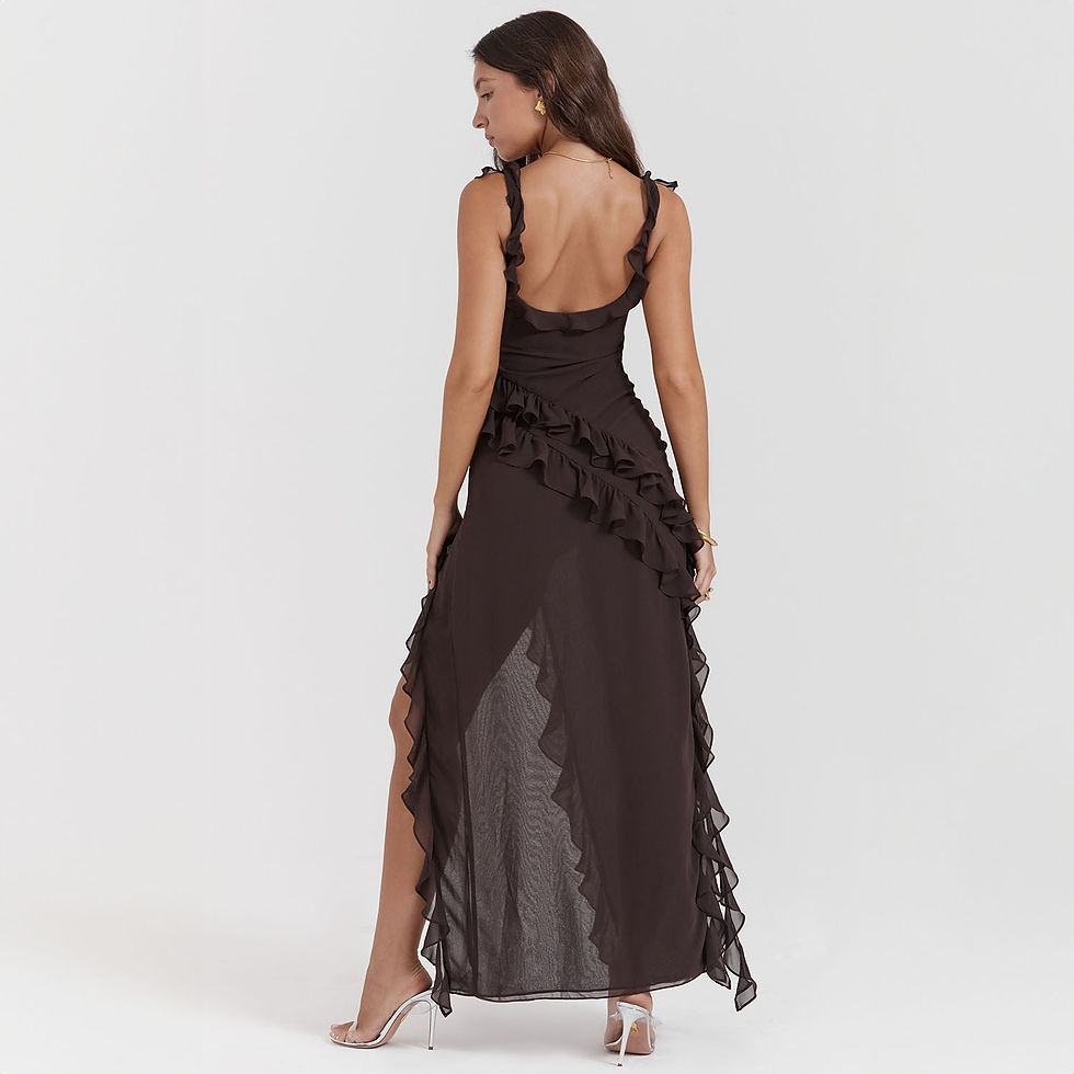 Thumbnail: Ruffle Thigh High Split Dress