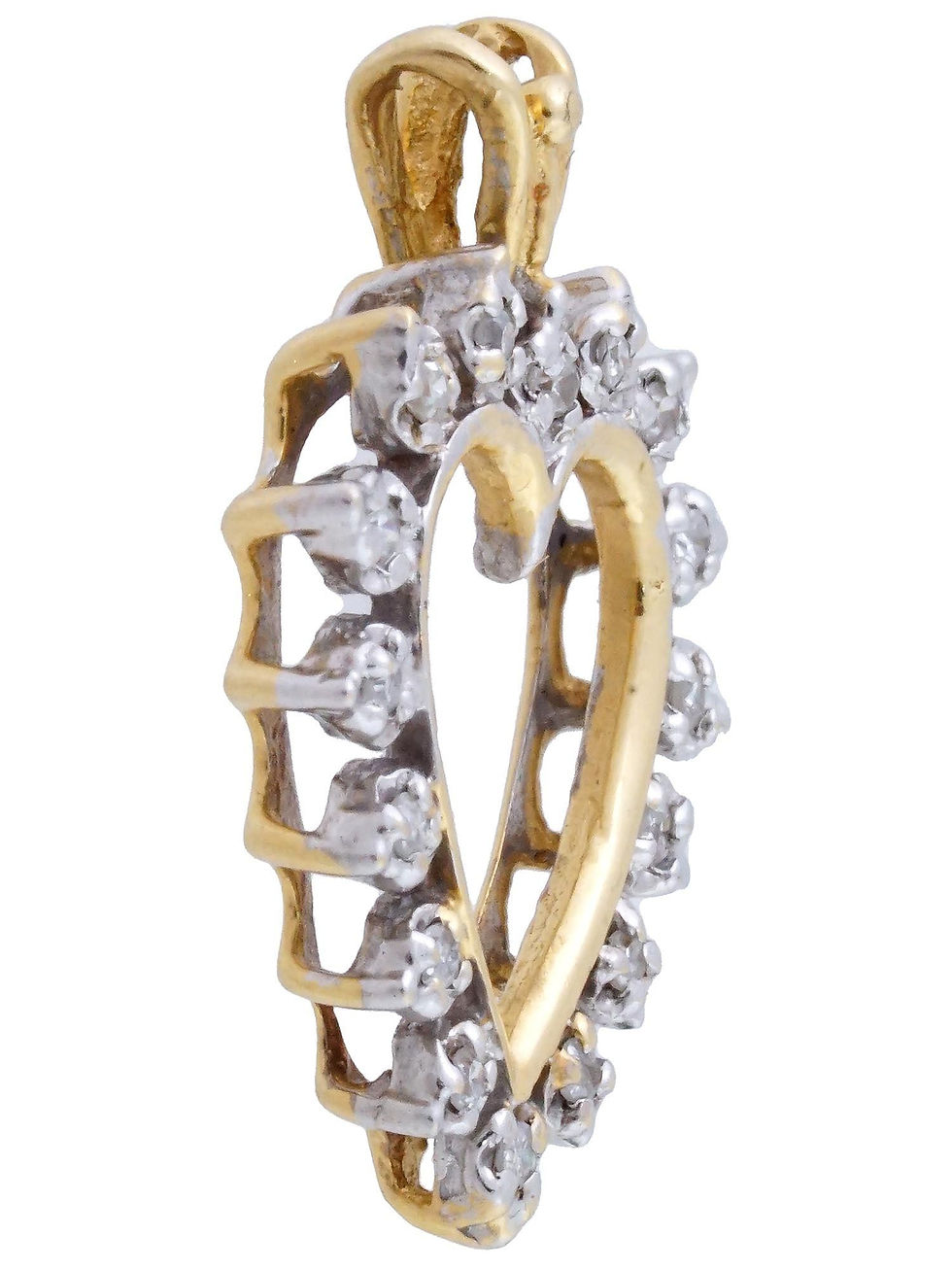 Thumbnail: LOT 3767:VINTAGE 14K & DIAMOND OPEN HEART PENDANT