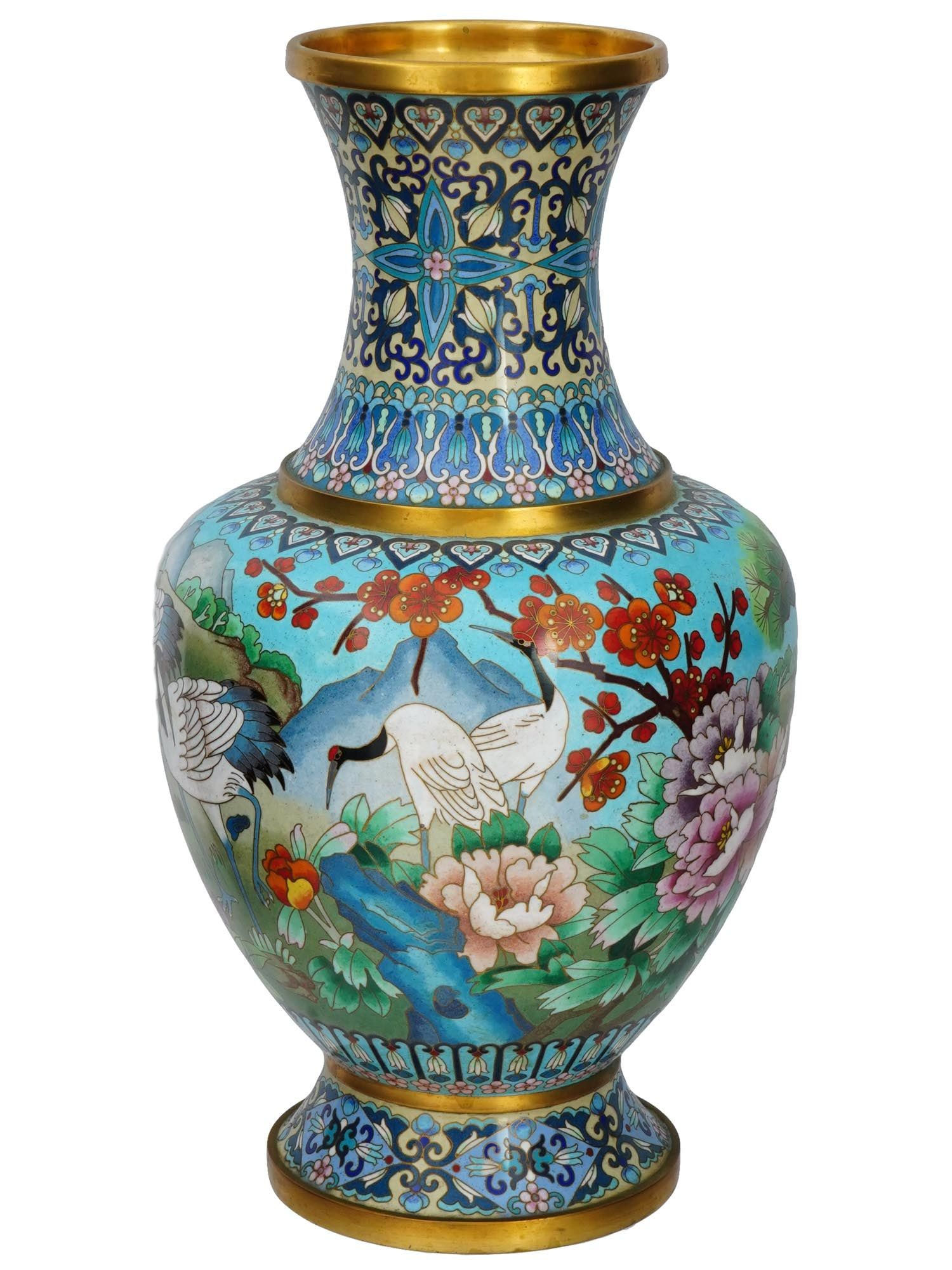 LOT 3806: ANTIQUE CHINESE QING CLOISONNE ENAMEL VASE WITH BIRDS