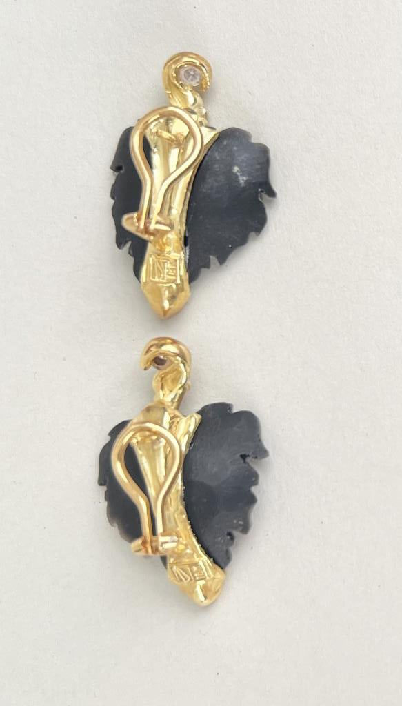 Thumbnail: Lot 3871: Pair Earrings/ Pendants Obsidian & Diamond Leaf Form