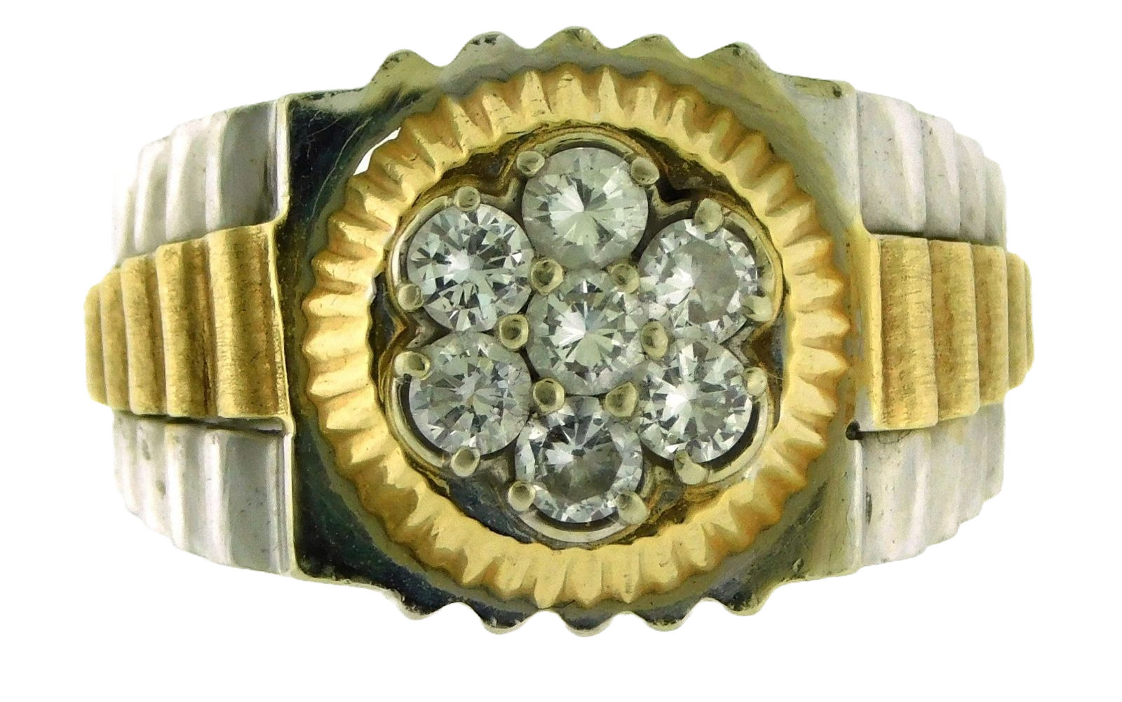 Lot 3894: 14K Yellow & White Gold Rolex Style Diamond Cluster Ring