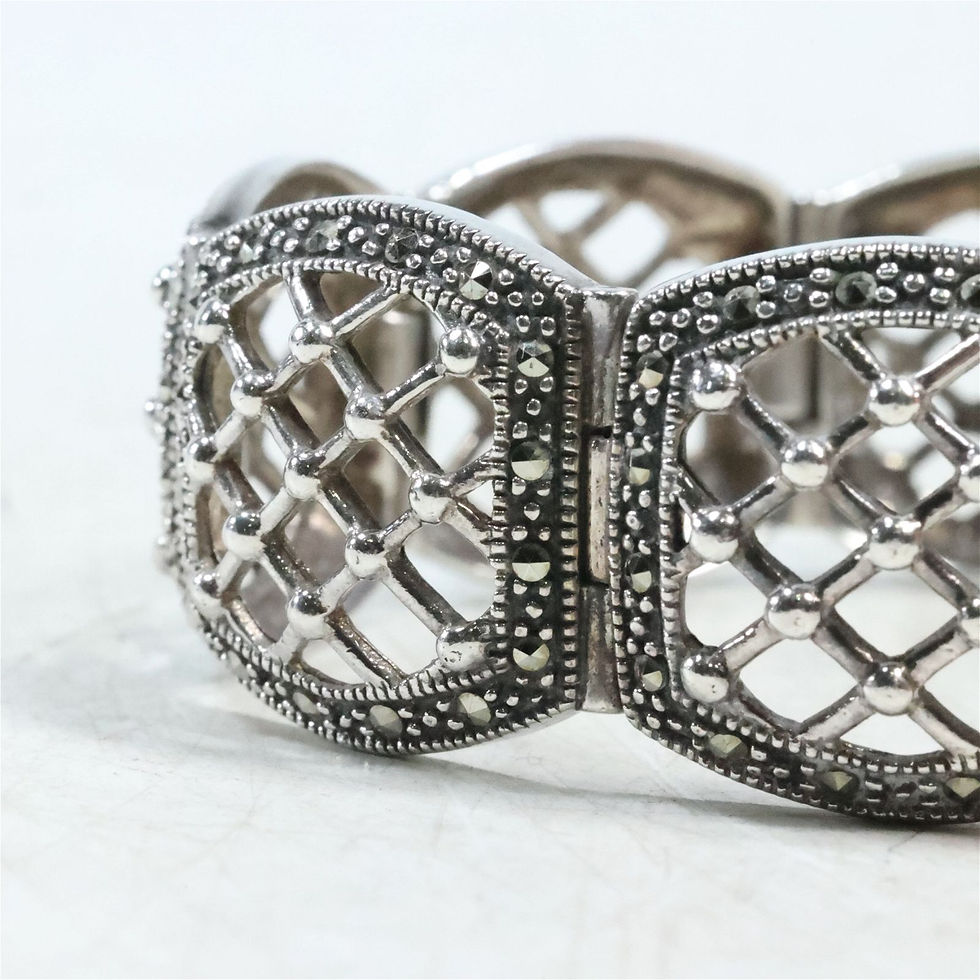 Thumbnail: Lot 3795: Marcasite Sterling Silver of 8-Panel Basket Weave Design Bracelet