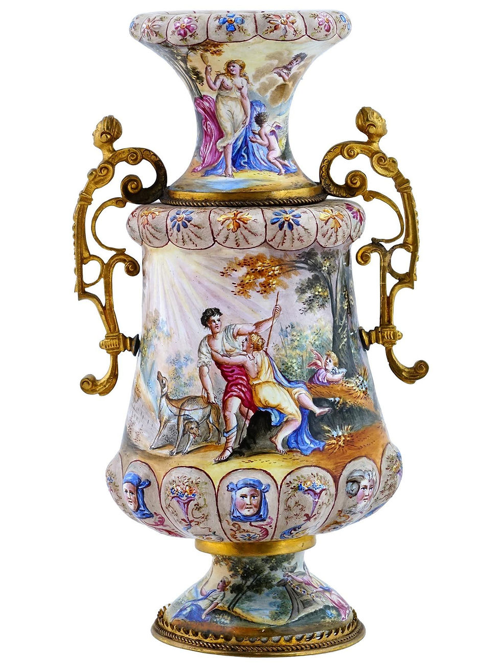 Thumbnail: LOT 3701: RARE ANTIQUE MINI 19th AUSTRIAN RENAISSANCE REVIVAL BRONZE ENAMEL VASE