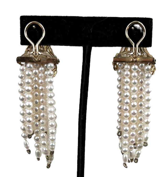 Thumbnail: Lot 3875: Pair 14K Yellow Gold & Pearl Tassel Earrings