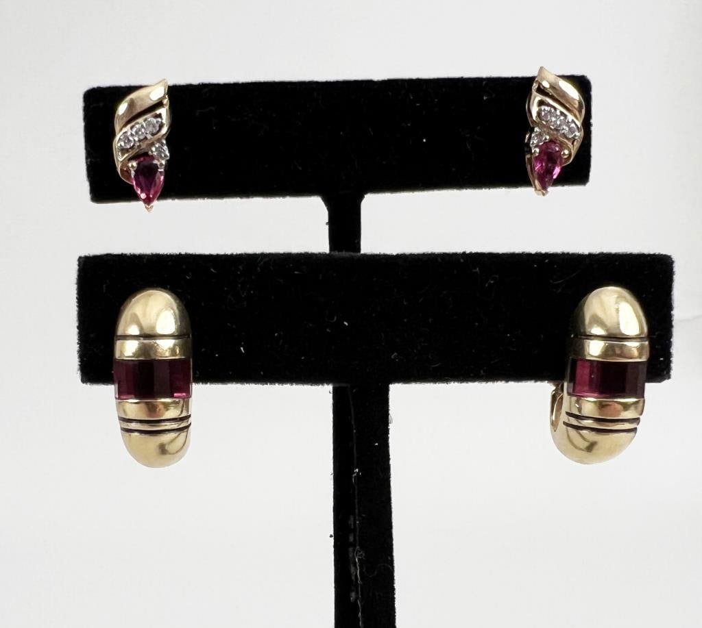 Two Pairs Gold & Stone Earrings