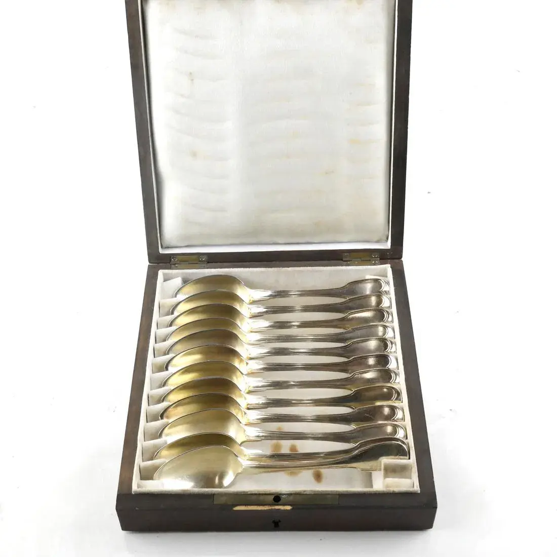 LOT I 3926: Set of 12 Sterling Teaspoons with Gold Wash Bowls