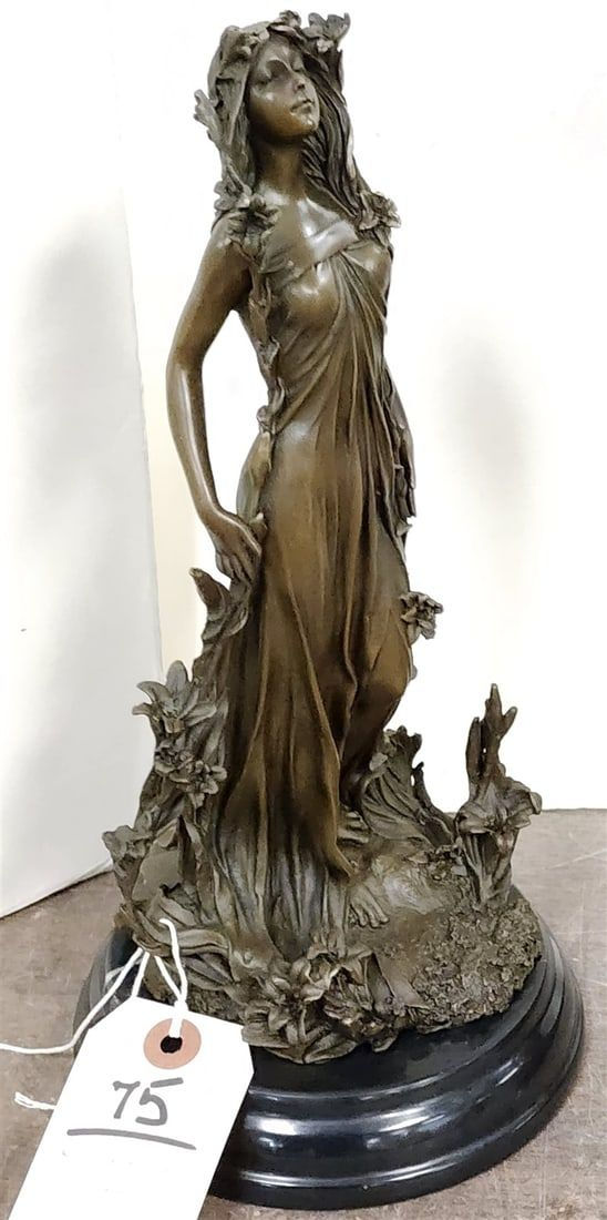 Thumbnail: Art Nouveau Bronze Of A Woman Sgnd Nick 12"