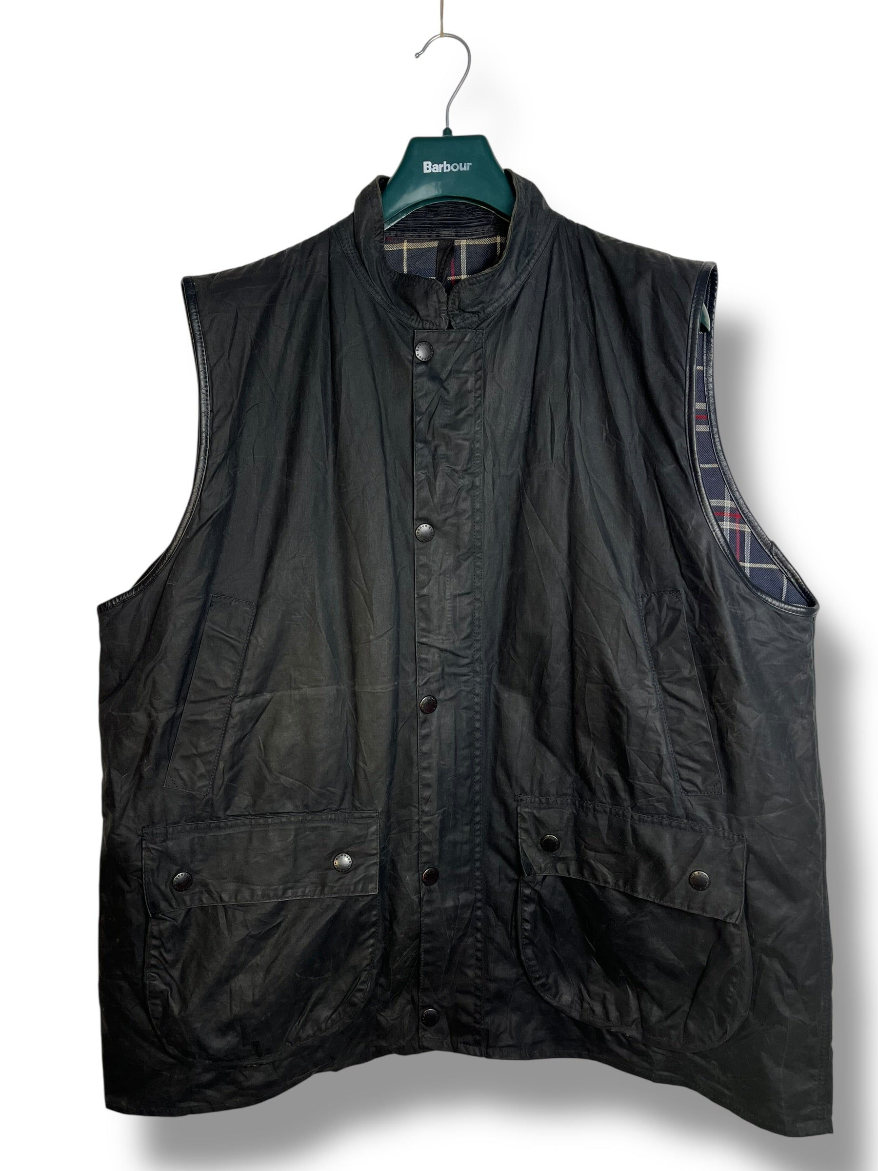 Barbour Westmorland Waxed Cotton Gilet Navy XXL Vintage 90s A225