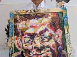 山田村長をモチーフにした油絵。