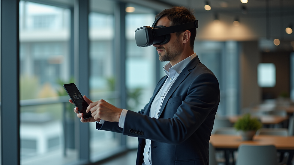 High angle view of augmented reality devices showcased in a modern setting