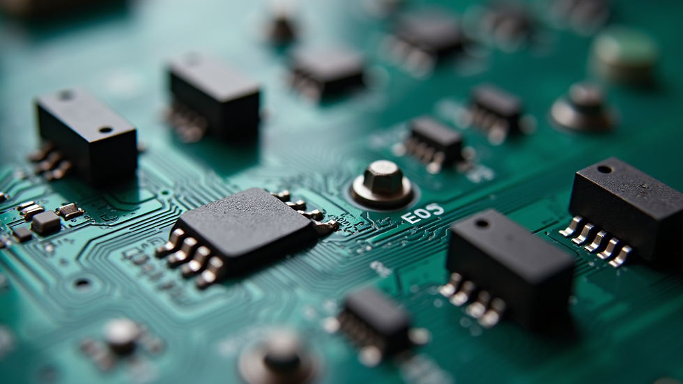 Close-up view of a printed circuit board with complex wiring