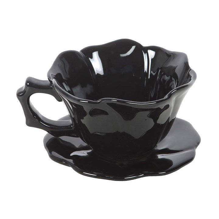 Thumbnail: Black rose teacup & saucer 