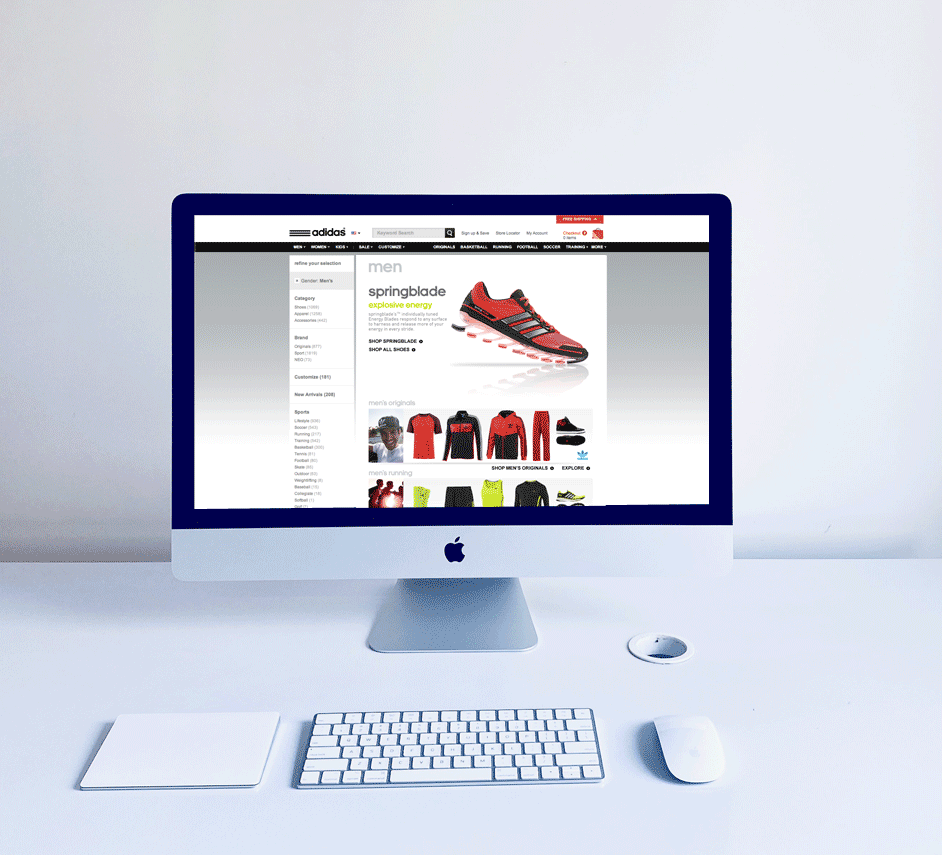 Adidas men's and women's category landing pages redesigned.