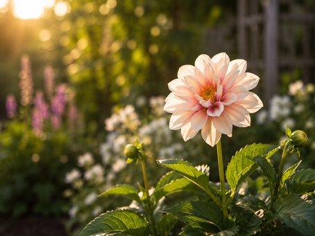 A peaceful backyard retreat featuring a charming garden cottage, outdoor seating area, and sunlit garden space representing a personal achievement and the beauty of life's quiet victories.