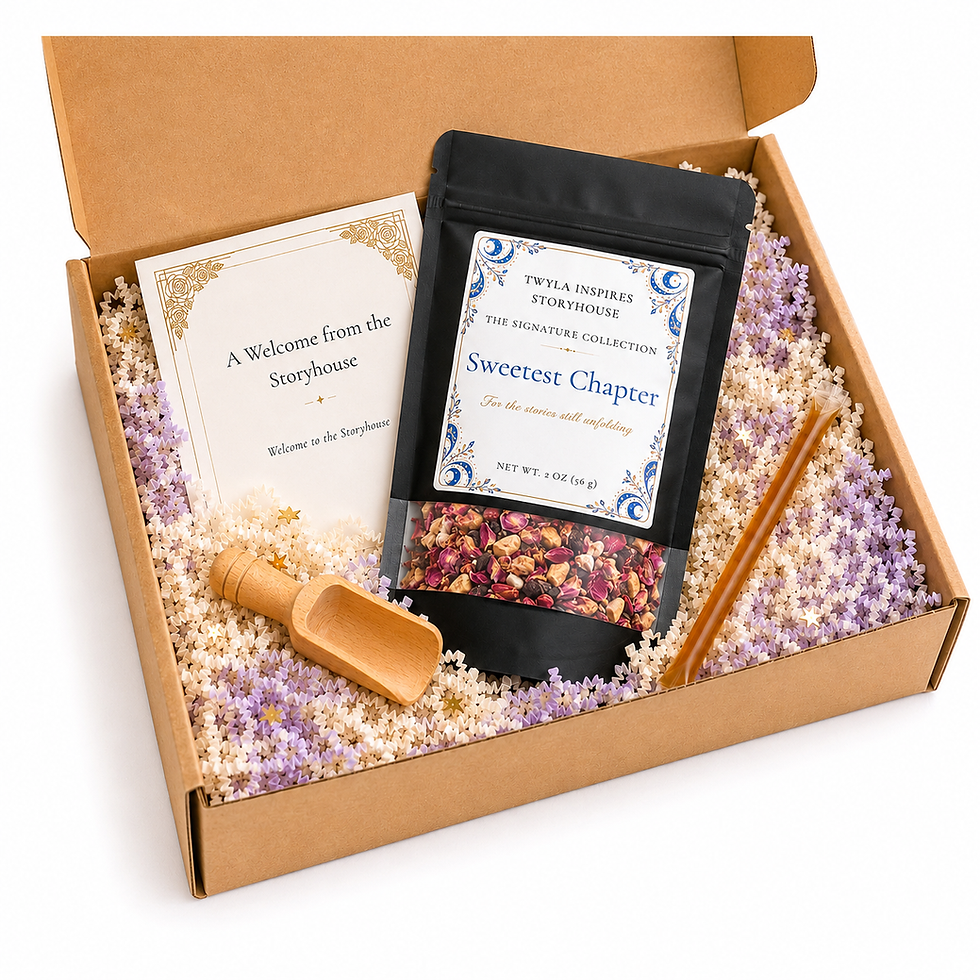 Open Storyhouse gift box featuring Sweetest Chapter tea and thoughtfully curated presentation
