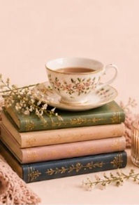 Reflection journal and tea on a wooden table