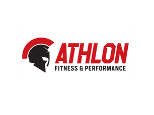 Trojan helmet with red plume and the word, "Athlon" in red, with the words, "fitness & performance" in black.