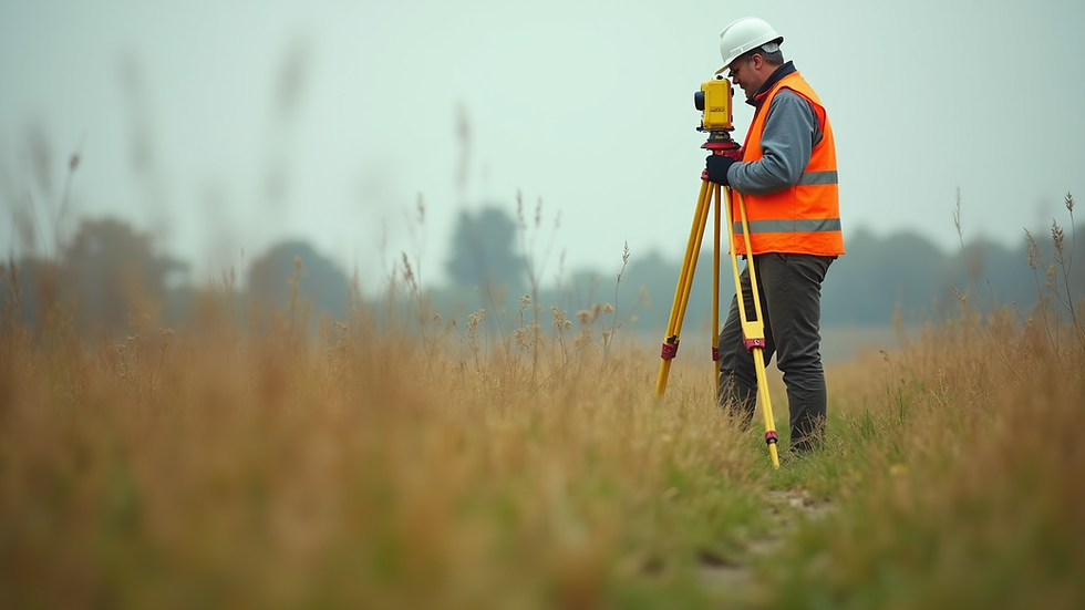 Eye-level view of a surveyor using GPS equipment on a grassy field