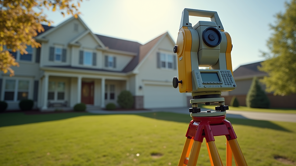 Eye-level view of a surveyor using equipment on a residential property in Ohio