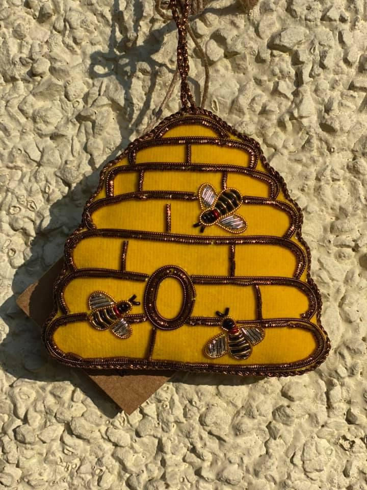 Thumbnail: Hanging decoration, embroidered velvet, beehive