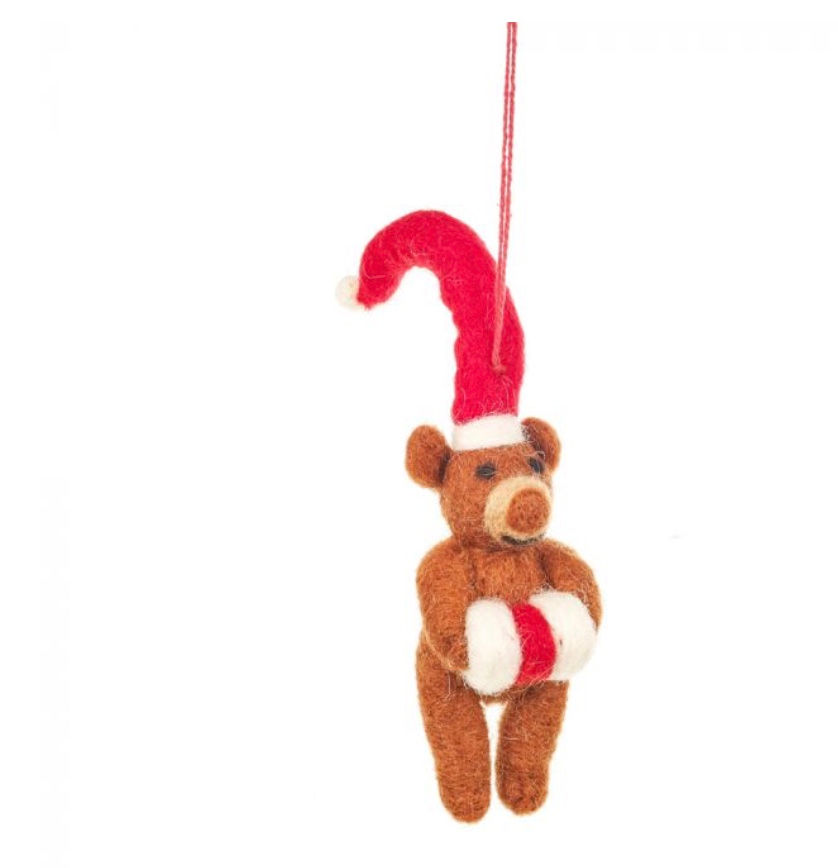 Handmade Felt Lil Santa Bear Hanging Christmas Decoration