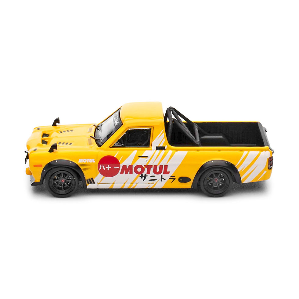 Miniatura: Réplica coleccionable a escala 1:64, Nissan Sunny Pick Up HAKOTORA MOTUL, vista lateral izquierda