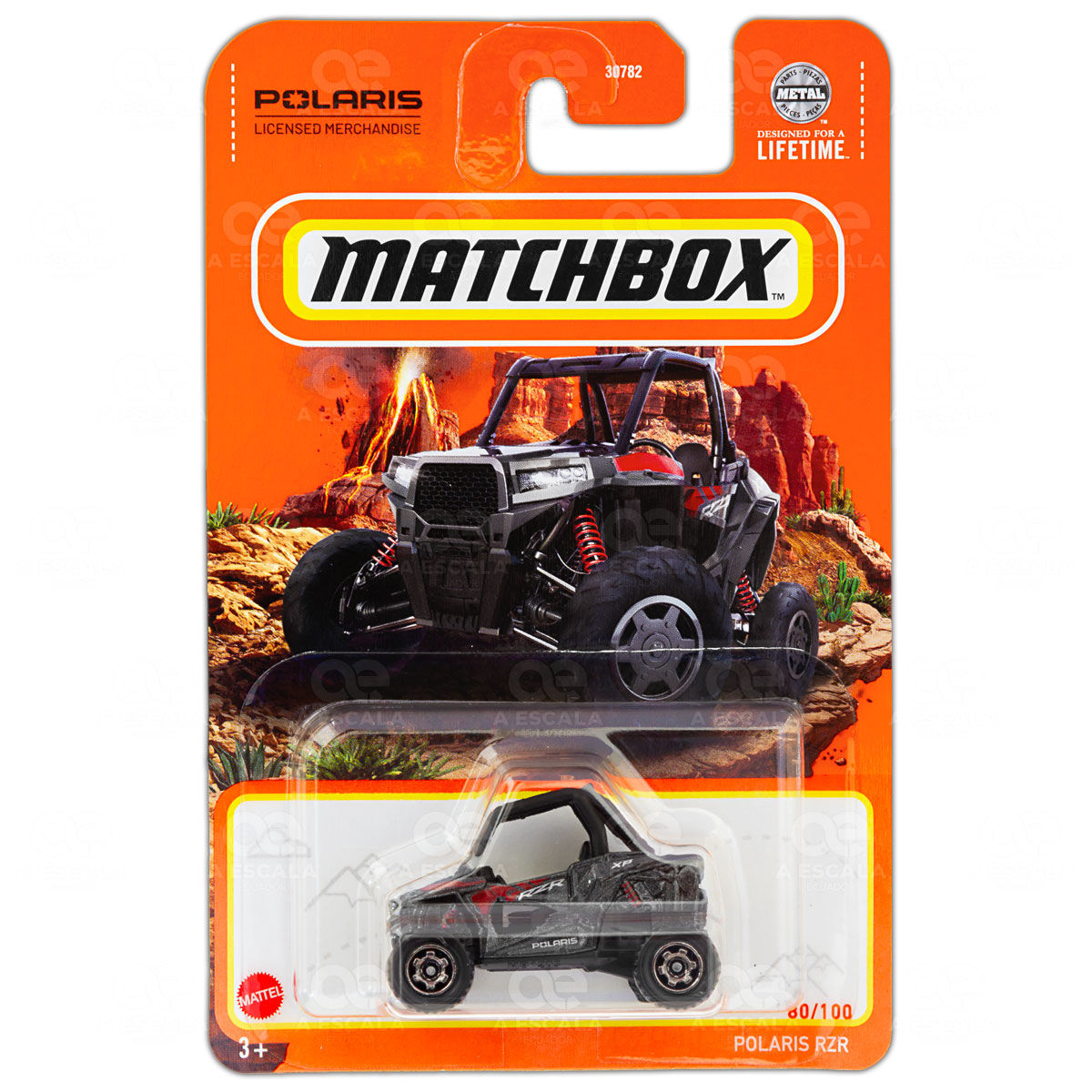 Réplica a escala 1:64, Polaris RZR (XP 1000), vistA frontal del vehículo dentro de su empaque
